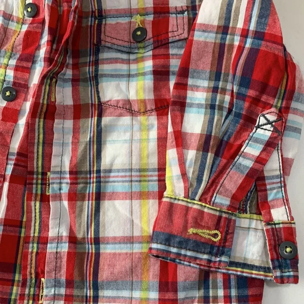 GENUINE KIDS OshKosh Baby Boys Red White Plaid Button Down Dress Shirt 24M